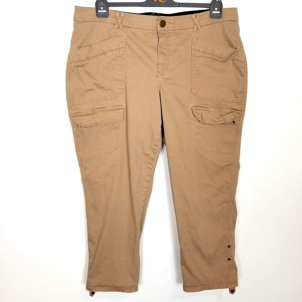 Democracy Ab Technology Khaki Cargo Pants Sz 22w Ankle Roll Up‎ Hem Stretchy